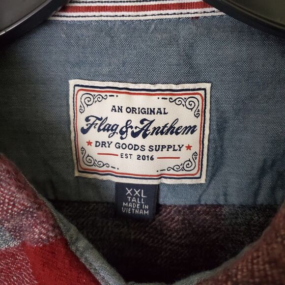 Flag & Anthem Mens XXL Tall Flannel Shirt Red Plaid Long Sleeve Button Down - Picture 5 of 7